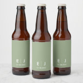 セージグリーン&ホワイトモノグラム結婚ズ ビールラベル (ボトル)