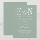 セージグリーン & ホワイト エレガント ウェディング インビテーション (正面/裏面)
