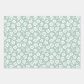 セージグリーン ホワイト ボヘミアンフラワーズ ベビーシャワー 誕生日 ラッピングペーパーシート (正面3)