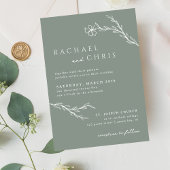 セージグリーン ボホ モダン ステンシル フラワーボタニカル 招待状