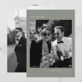 セージグリーン ミニマル エレガント フォト セーブ・ザ・デート 招待状 (正面/裏面)