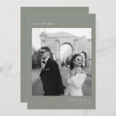 セージグリーン ミニマル エレガント フォト セーブ・ザ・デート 招待状 (正面/裏面)