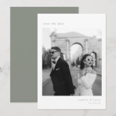 セージグリーン ミニマル エレガント フォト セーブ・ザ・デート 招待状 (正面/裏面)