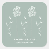 セージグリーン ミニマル カーリー フラワースクエア スクエアシール (正面)