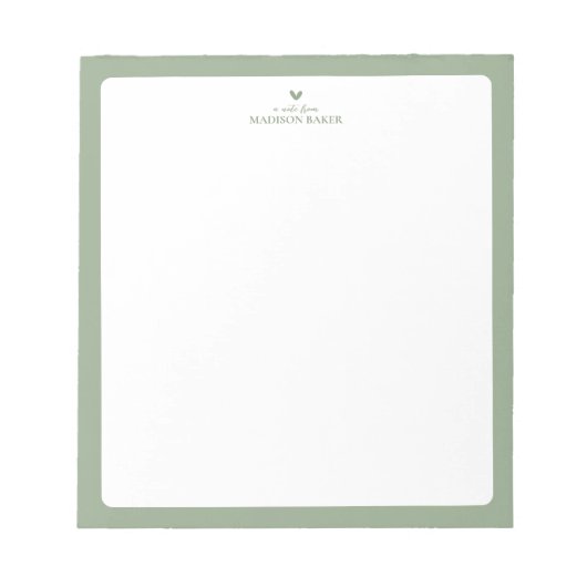 セージグリーン |メモシンプル帳パーソナライズされたハート ノートパッド (正面)