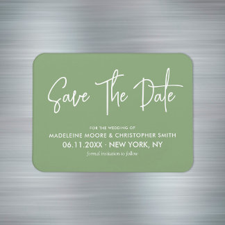 セージグリーン モダンカリグラフィー Save The Date マグネット