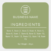 セージグリーン モダン ロゴ 成分ラベル スクエアシール (正面)