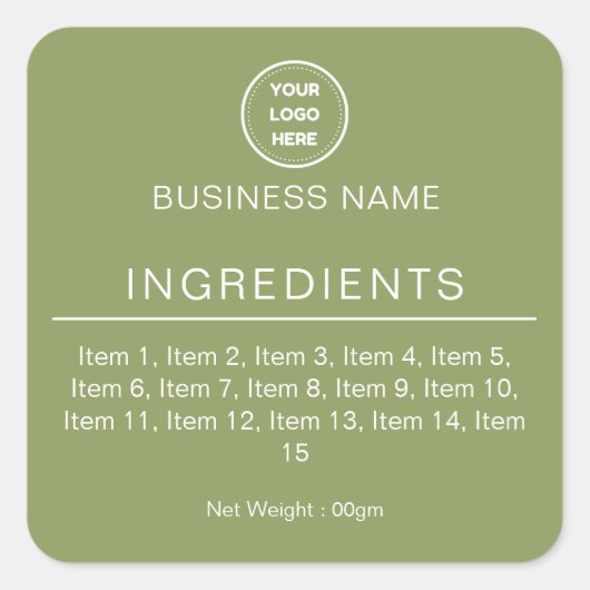 セージグリーン モダン ロゴ 成分一覧ラベル スクエアシール (正面)