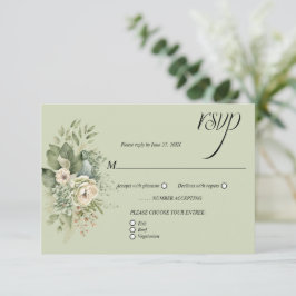 セージグリーン ユーカリ プリントの花柄RSVP | 出欠カード