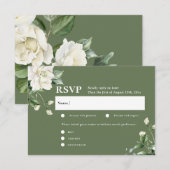 セージグリーン ユーカリ & ローズ アイボリー ウェディング RSVP エンクロージャーカード (正面/裏面)