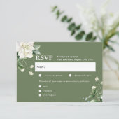 セージグリーン ユーカリ & ローズ アイボリー ウェディング RSVP エンクロージャーカード (スタンド正面)