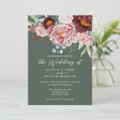 セージグリーン ラスティック ダスティ ローズ ボヘミア ワーク 招待状 (スタンド正面)