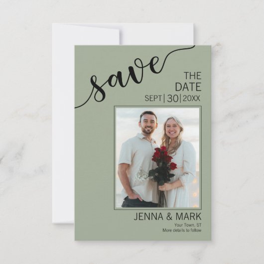 セージグリーン ラブスクリプト 写真付きSave the Date セーブザデート (正面)