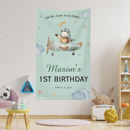 セージグリーン リトルパイロット スカイ 1歳の誕生日 横断幕