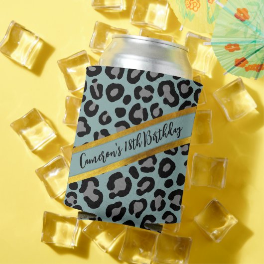 セージグリーン レオパード ガーリー チーター 名前入り 缶クーラー (インサイチュ 夏)
