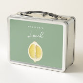 セージグリーン&レモンスクリプト料理名前をカスタムする メタルランチボックス (裏面)