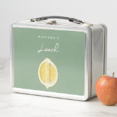 セージグリーン&レモンスクリプト料理名前をカスタムする メタルランチボックス (インサイチュ)
