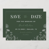 セージグリーン |ワイルドフラワー描自然葉の秋 セーブザデート (正面/裏面)