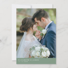セージグリーン 二枚写真 結婚式 お礼カード サンキューカード