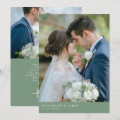 セージグリーン 二枚写真 結婚式 お礼カード サンキューカード (正面/裏面)