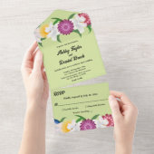 セージグリーン |夏のボホ |エレガント結婚フローラ オールインワン招待状 (貼ってはがせる)