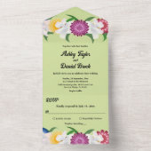 セージグリーン |夏のボホ |エレガント結婚フローラ オールインワン招待状 (内側)