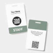 セージグリーン 従業員名 企業ロゴ QRコード バッジ (正面&裏面)