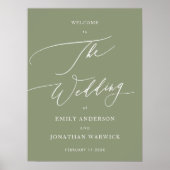 セージグリーン |書道シンプルの結婚歓迎 ポスター (正面)