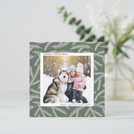 セージグリーン |松の枝クリスマスフォトスクエア シーズンカード (スタンド正面)