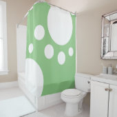 セージグリーン : 白のモダンなドット シャワーカーテン (インサイチュ)