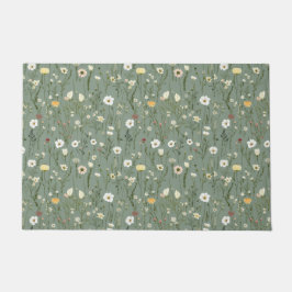 セージグリーン 白 黄 ワイルドフラワーズ ボヘミアントレンディ ドアマット