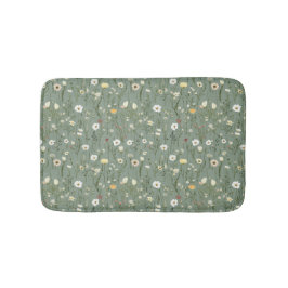 セージグリーン 白 黄 ワイルドフラワー ボヘミアントレンディ バスマット