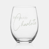 セージグリーン（紋章の）フラ・ダ・リモノグラム結婚式の引き出物 ステムなしワイングラス (裏面)