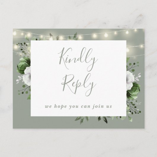 セージグリーン 花柄 ソングリクエスト RSVP ポストカード (正面)