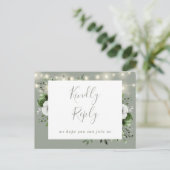 セージグリーン 花柄 ソングリクエスト RSVP ポストカード (スタンド正面)