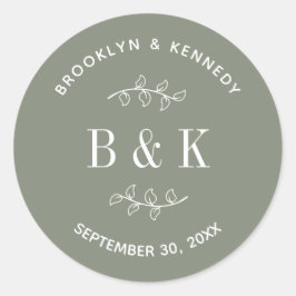 セージグリーン 花柄 ボタニカル モノグラム カップル名 ラウンドシール
