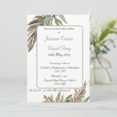 セージグリーン、茶色の葉スプレーデザイン 招待状 (スタンド正面)