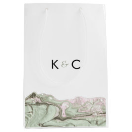 セージグリーン&赤面ピンクミニマリストマーブル ミディアムペーパーバッグ