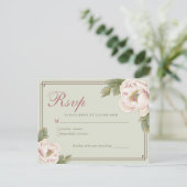 セージグリーン&赤面牡丹フローラウェディングRSVP ポストカード (スタンド正面)
