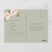 セージグリーン&赤面牡丹フローラウェディングRSVP ポストカード (裏面)