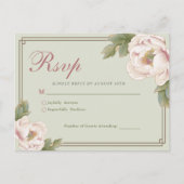 セージグリーン&赤面牡丹フローラウェディングRSVP ポストカード (正面)
