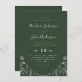 セージグリーン |野花描植物葉秋 招待状 (正面/裏面)
