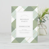 セージグリーン&金ゴールドジンガムクリスマスホリデーパーティー 招待状 (スタンド正面)