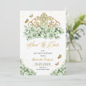 セージグリーン&金ゴールドティアラデイトクインセアニラを保存 招待状 (スタンド正面)