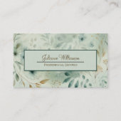 セージグリーン&金ゴールド水彩植物学QRコード 名刺 (正面)