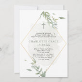 セージグリーン&金ゴールド水彩葉洗礼  招待状 (正面)