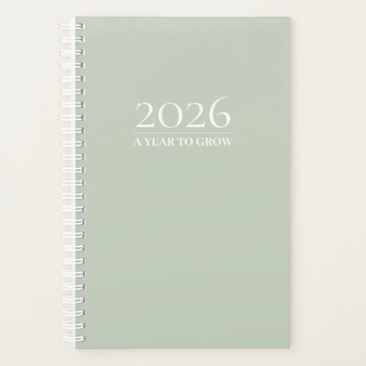 セージグリーン 2026年 プランナー | カスタムタイトルとイニシャル (正面)