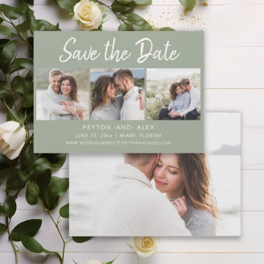 セージグリーン 4枚写真 両面 ウェディング セーブ・ザ・デート