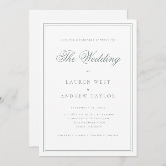 セージグリーンIミニマモダンリスト結婚式招待状 招待状 (正面/裏面)