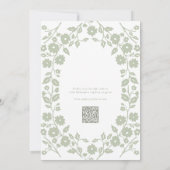 セージグリーンQRコードホワイトフォークフローラブライダルシャワー 招待状 (裏面)